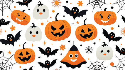 Obraz premium Halloween spooky seamless pattern design with pumpkins and bats vector background halloween seamless spiderweb background celebration decoration wallpaper wrapping seasonal creative