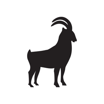 Black Silhouette of a Horned Goat or Ibex Vector Illustration.

