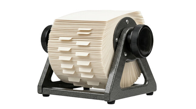 Rotary card file with blank index cards on transparent background