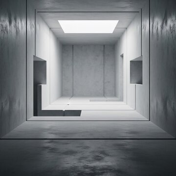 コンクリートの幾何学的な通路、無限の未来、ミニマルな空間
