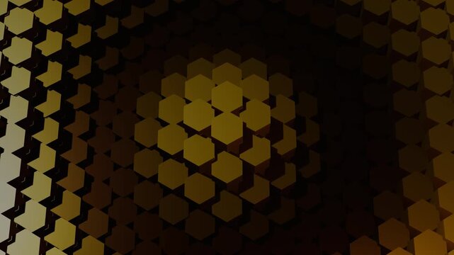 A premium 10-second looping 3D motion graphic featuring a grid of metallic gold hexagons undulating in a smooth, elegant wave pattern with rich lighting and deep shadows.