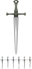 Obraz premium knight medieval sword cartoon. old handle, war iron, ancient metal knight medieval sword sign colorful illustration