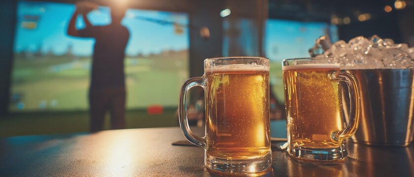 Golf simulation with drinks and good company.