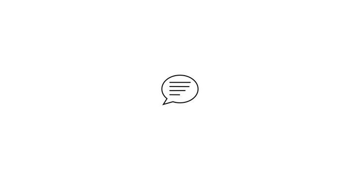Chat message bubble icon animation with text lines on black background.