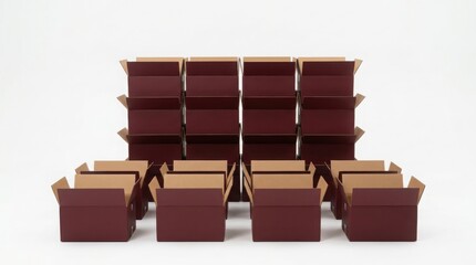 Obraz premium Many open brown cardboard boxes stacked in rows for shipping and storage or moving house project