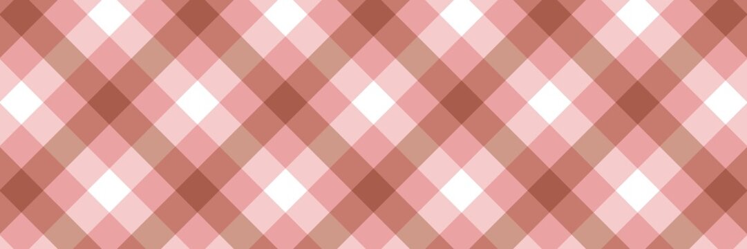 Seamless dusty pink and brown gingham plaid pattern. Diagonal gingham grid background for picnic, fabric, textile, wallpaper, wrap, and design.