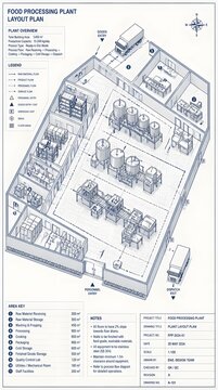 Isometric Blueprint Layout of a Food Processing Plant