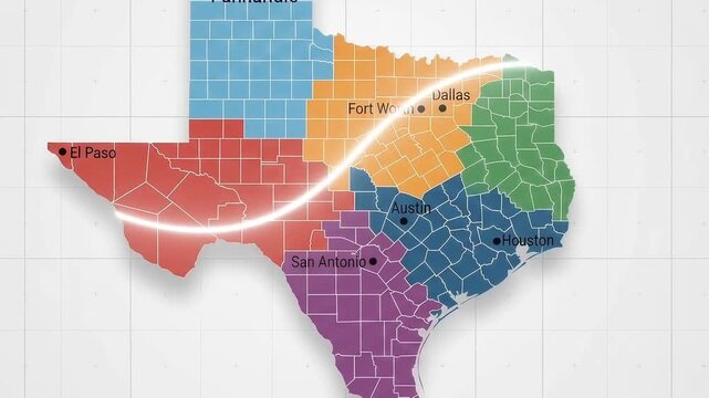 Glowing Light Streak Tracing The Border Of Texas State Map