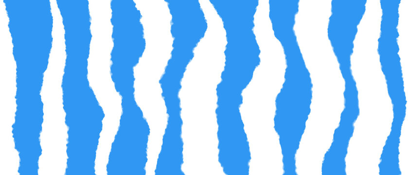 Blue and white irregular vertical stripe pattern with hand painted edges and organic wavy texture