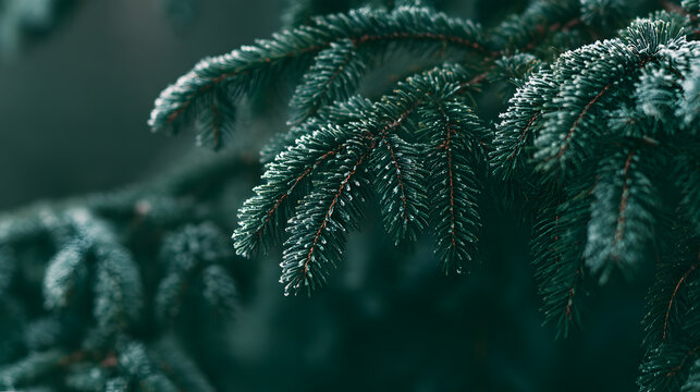 a trendy, moody backdrop for a seasonal quote, featuring a natural winter forest, a dark-toned natural fir tree, and a forest backdrop with a beautiful Christmas atmosphere