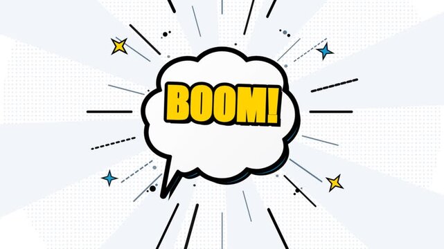 Comic book style speech bubble animation with vibrant yellow explosion text