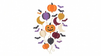 Fototapeta premium A delightful halloween pattern features cheerful pumpkins spooky bats friendly ghosts and a glowing crescent moon all on a pristine white backdrop