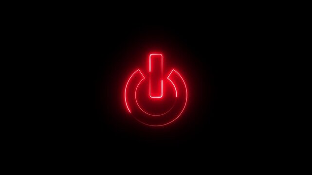 Glowing neon red color power button switch icon animation technology shutdown screen turn on off button stop startup computer and mobile phone electric futuristic on black background	