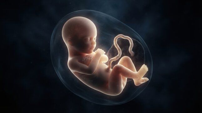 Fetus inside amniotic sac in womb illustration illustration