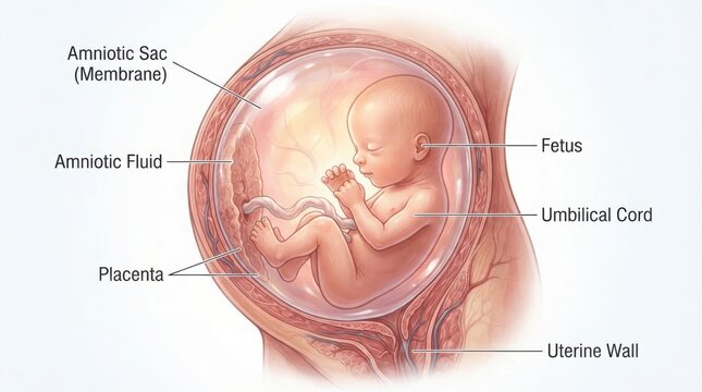 Human fetus inside amniotic sac illustration illustration
