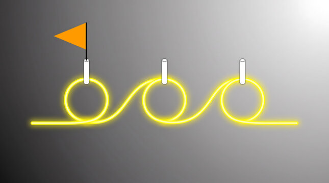 Illustration showing yellow sine wave pattern with three vertical markers and flag