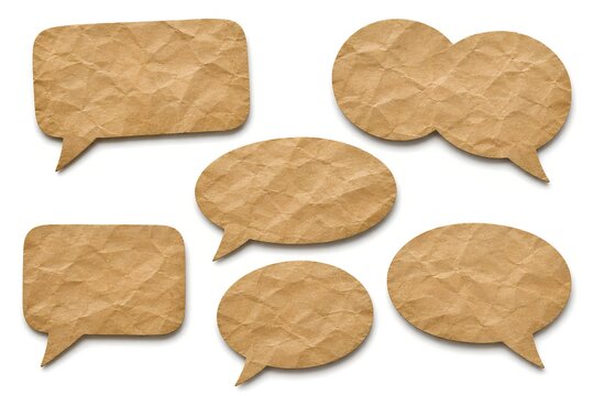 Brown Crumpled Craft Paper Speech Bubbles and Message Cutouts