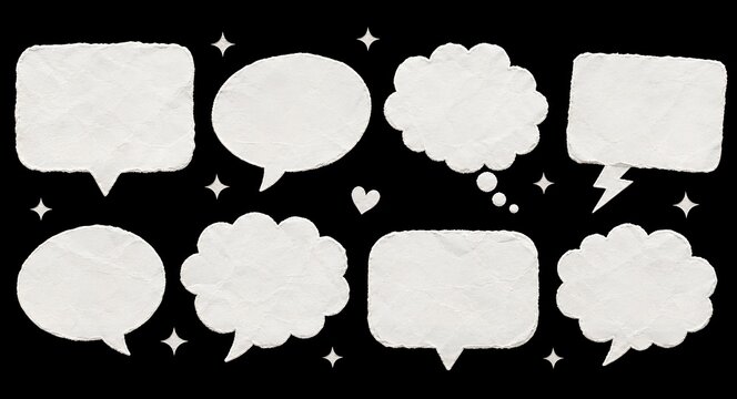White Torn Paper Speech Bubbles and Thought Balloons Set
