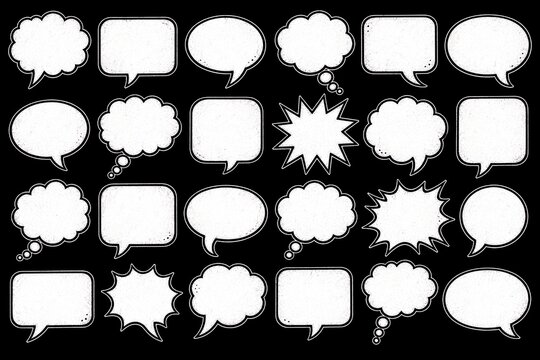 Chalkboard Style White Speech Bubbles and Thought Balloons Set