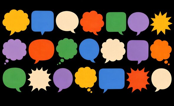 Retro Flat Colorful Speech Bubbles and Thought Balloons Set
