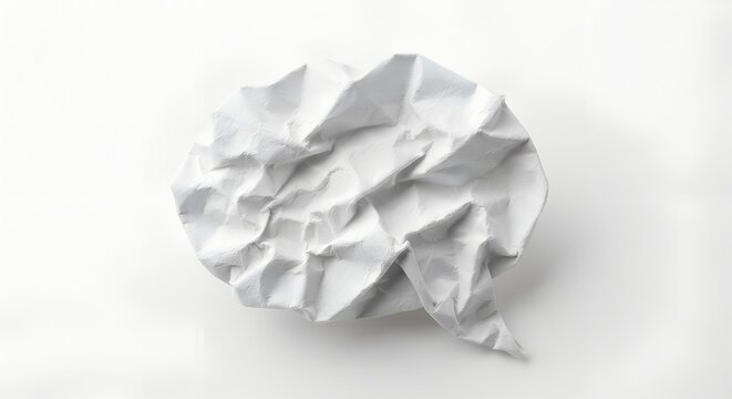 White Crumpled Paper Thought Bubble Cutout on Light Background