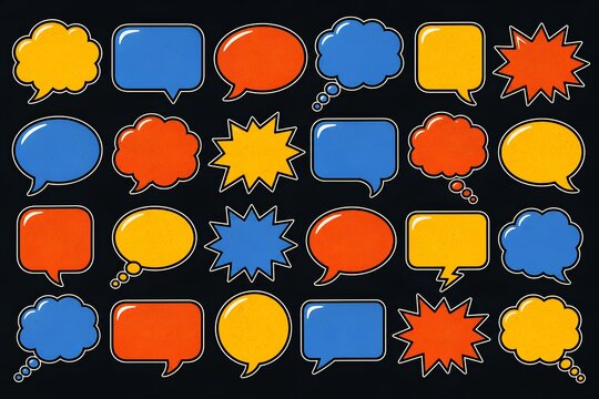 Bright Colorful Speech Bubble Stickers and Thought Balloons Set
