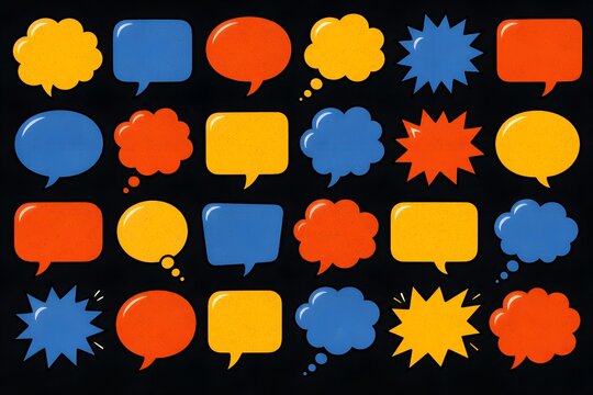 etro Colorful Comic Book Speech Bubbles and Action Clouds Set