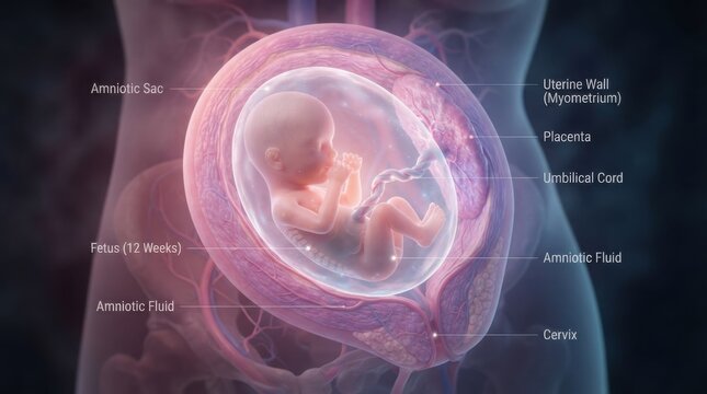 Cross-section of human embryo development stages illustration