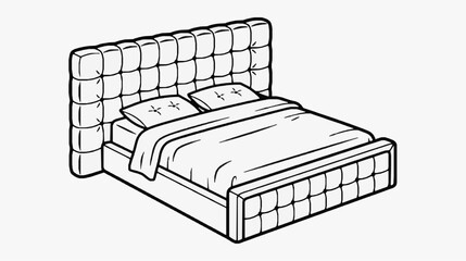 Obraz premium Elegant Tufted Bed Frame with Quilted Headboard Line Art