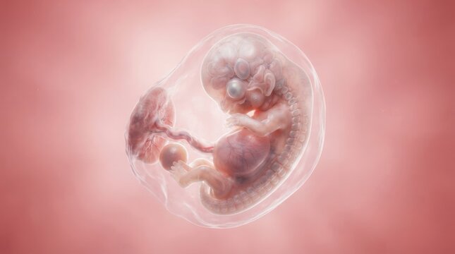 Fetus inside amniotic sac in womb illustration illustration