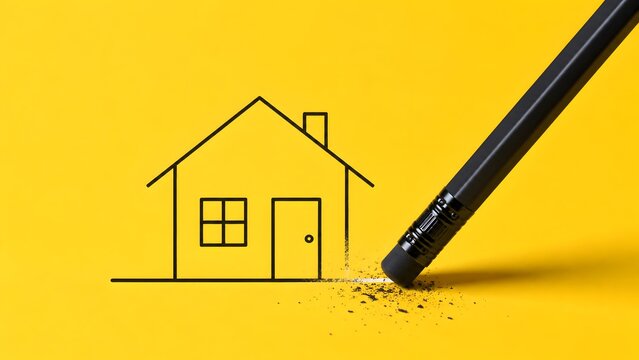 Real Estate Property Removal or Destruction Concept With Pencil Eraser