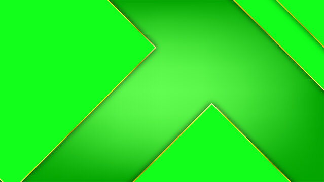 Vibrant green abstract geometric background with layered shapes and golden accent lines for modern designs