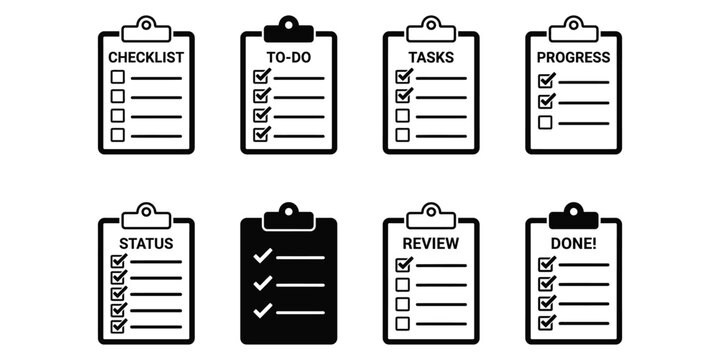 Clipboard Icons Showing Different Task Management Progress Stages