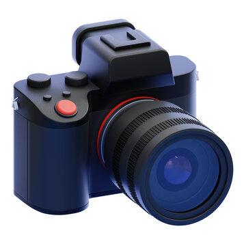 3D illustration of a modern black digital mirrorless camera with a large zoom lens isolated on white background