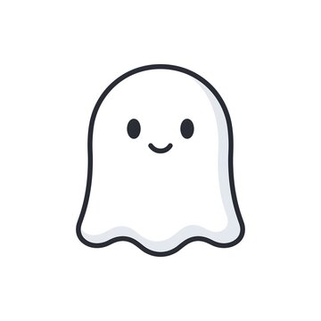 Friendly cartoon ghost illustration with a cute smile and welcoming expression, ideal for lighthearted spooky themes, Halloween decorations, or playful digital content designs