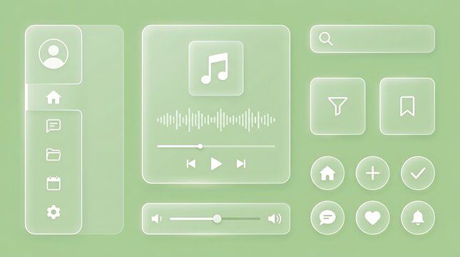 Frosted Glass User Interface Design Elements Kit for Modern Mobile App and Web Development Projects
