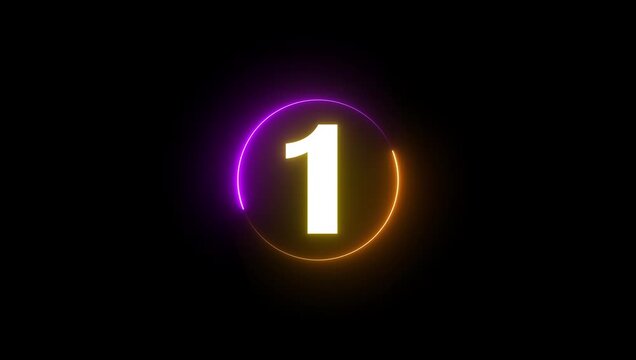 5 Second Countdown Timer Animation from 5 to 0 with Glowing Neon Numbers, 4K Motion Graphic