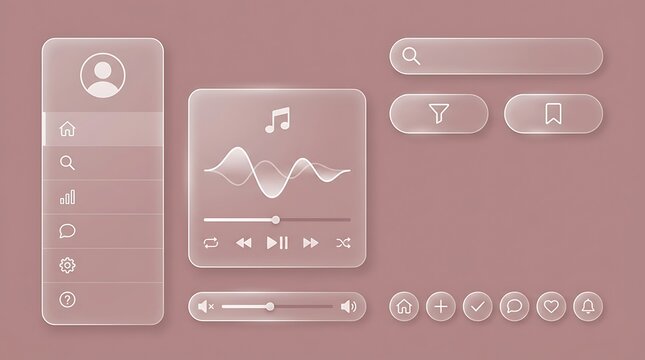 Glassmorphism UI Kit Elements for Modern Mobile Application Interface Design and User Experience Development Projects