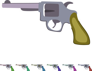 Fototapeta premium Revolver firearm handgun featuring a gray barrel and cylinder with a reddish brown handle, representing danger, security, and protection on a white background
