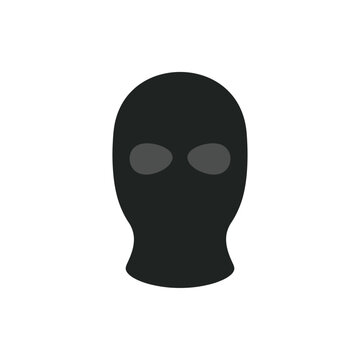 Flat vector illustration of a black balaclava ski mask for criminal identity concealment isolated on white