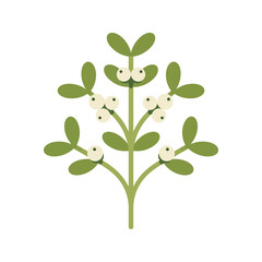 Obraz premium Minimalist vector illustration of a leafy phoradendron branch, american mistletoe isolated on white