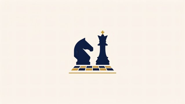 A flat vector illustration of a chess knight and king standing on a board with standing stylized chessboard minimalist graphic design chessboard against light