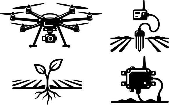 Isolated Smart Agriculture Automated Drone Farming Vector Layout