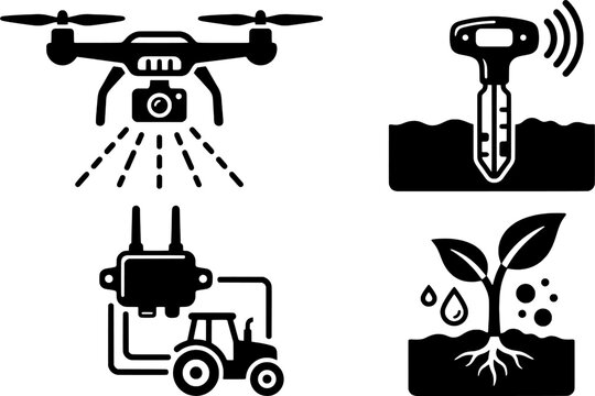 Bold Heavy Stroke Crop Monitoring Drone Soil Sensor Graphic Asset