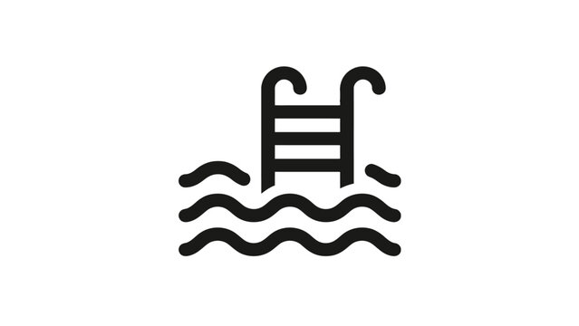 Swimming pool ladder icon showing a minimalist black symbol on a circular white background for modern navigation and signage design