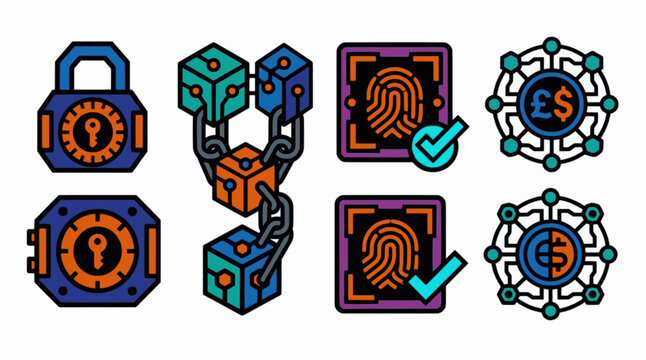 Isolated Advanced Fintech Quantum Cryptography Security Vector Set