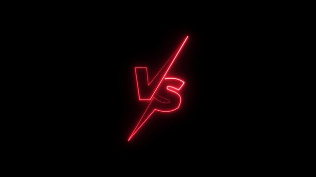 Red neon vs versus sign glowing animation for competitive gaming and sports battles