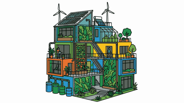 Isolated Modular Eco Architecture Zero Carbon Living Vector Illustration