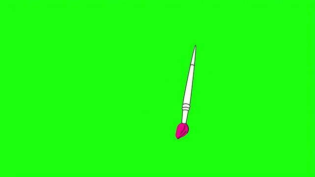 Paintbrush painting with pink stroke vector illustration isolated on bright green screen background.