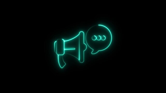 Neon megaphone with speech bubble animation for digital marketing and communication concepts speaker